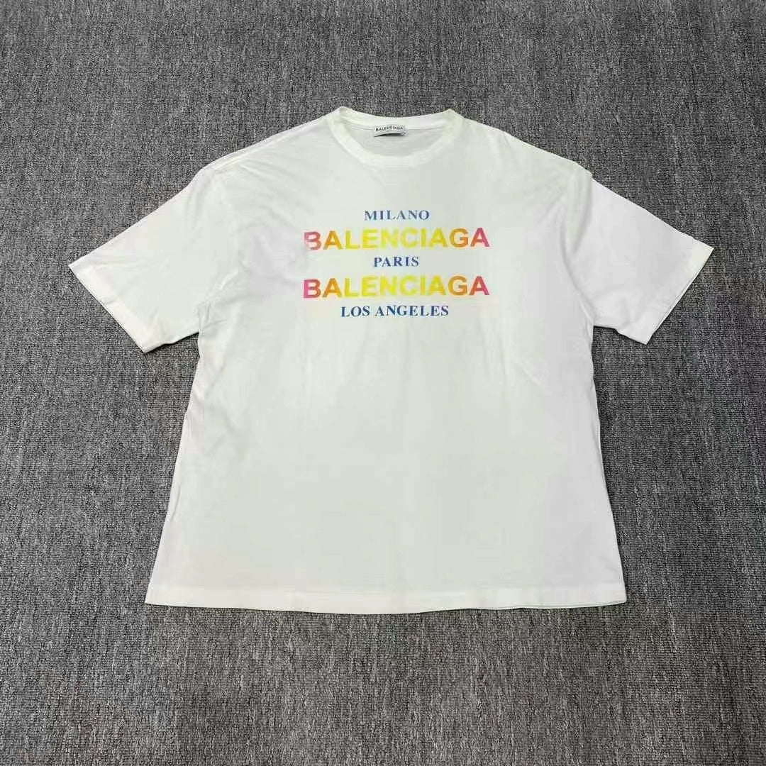 balenciaga white rainbow letter short sleeve shirt