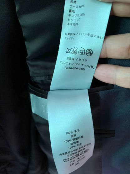 navy wool blazer with leather trim