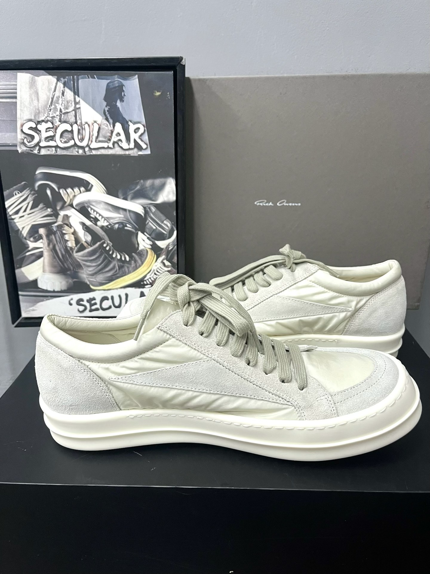 Rick Owens 26SS White Silk Suede Sneakers