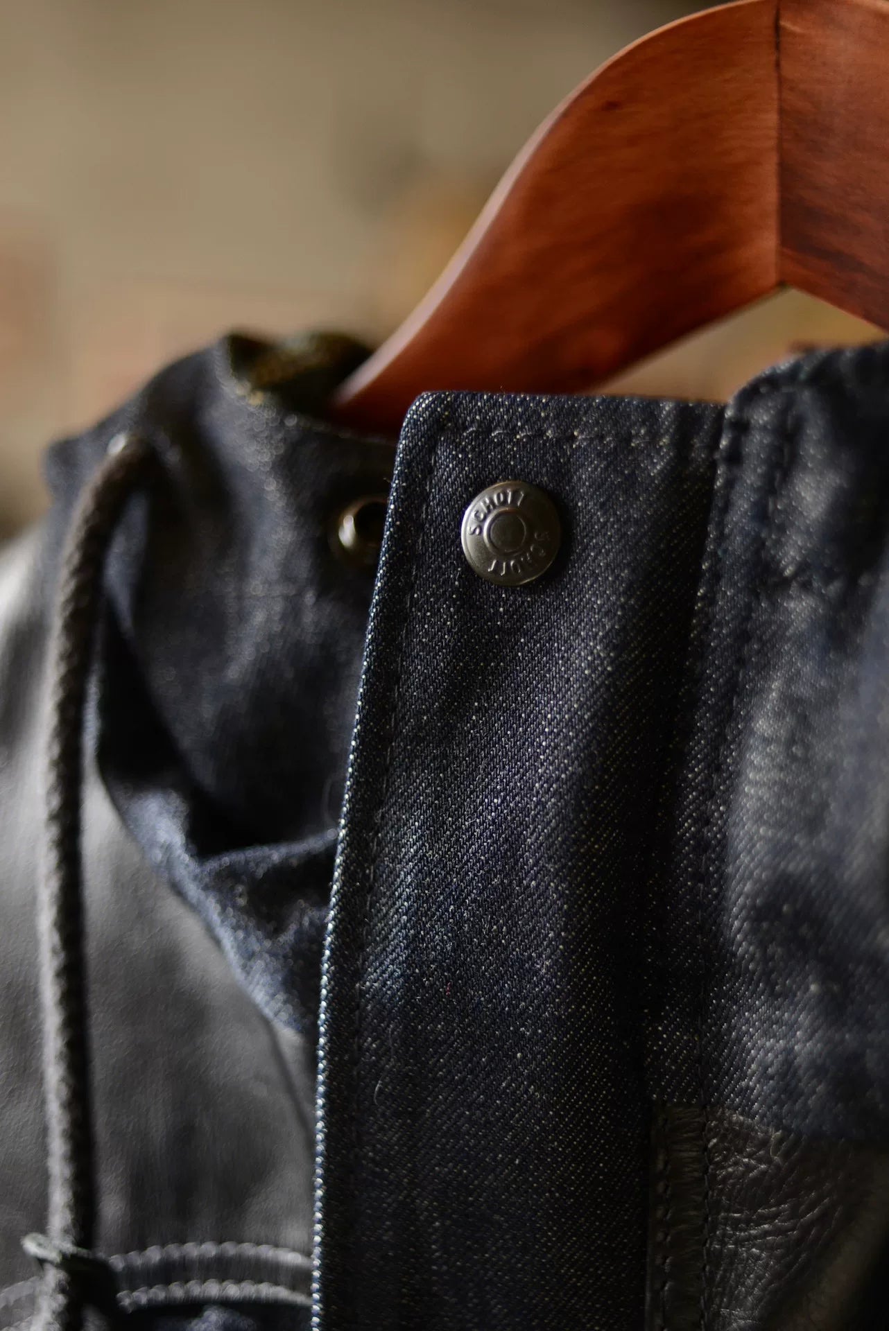 Schott Patchwork Leather Padded Denim Jacket