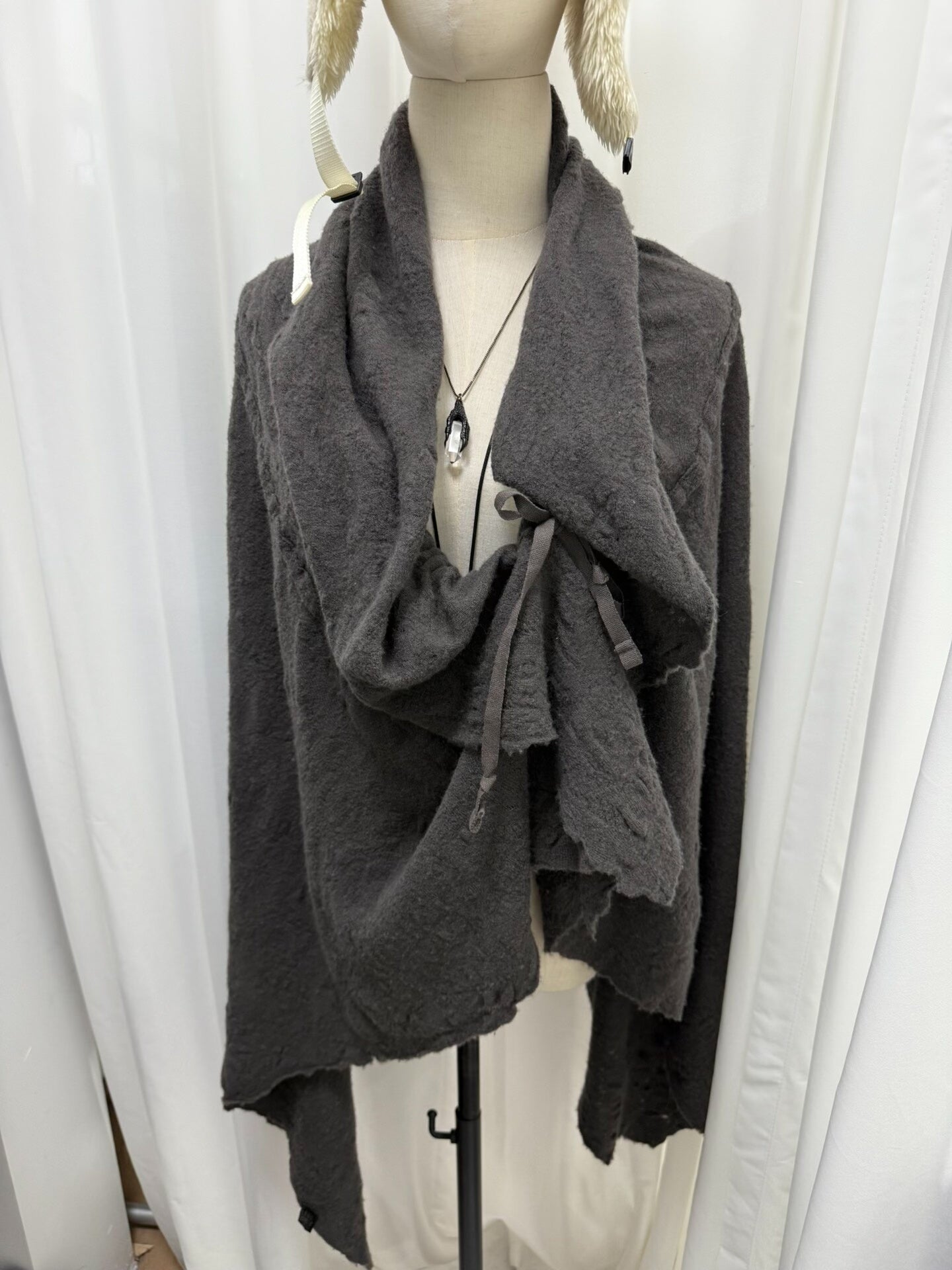 stylish gray wool cape with drawstring