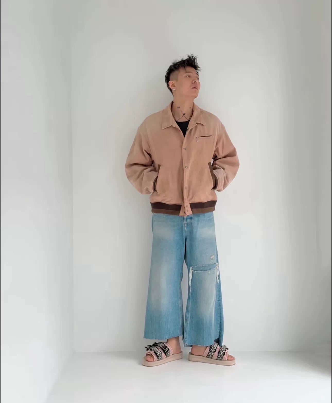 visvim byron drivers jacket in pink