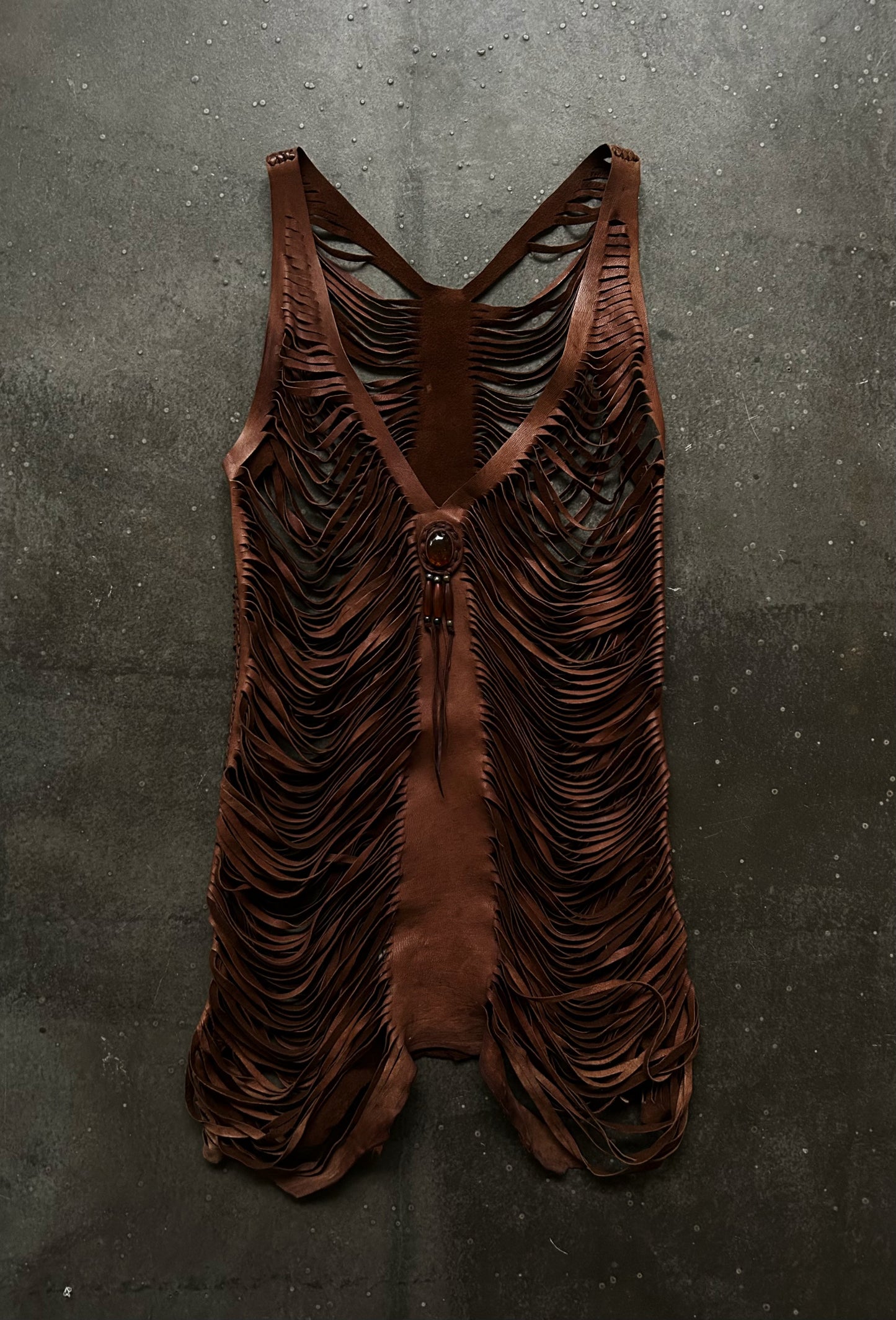 stylish brown fringed leather vest