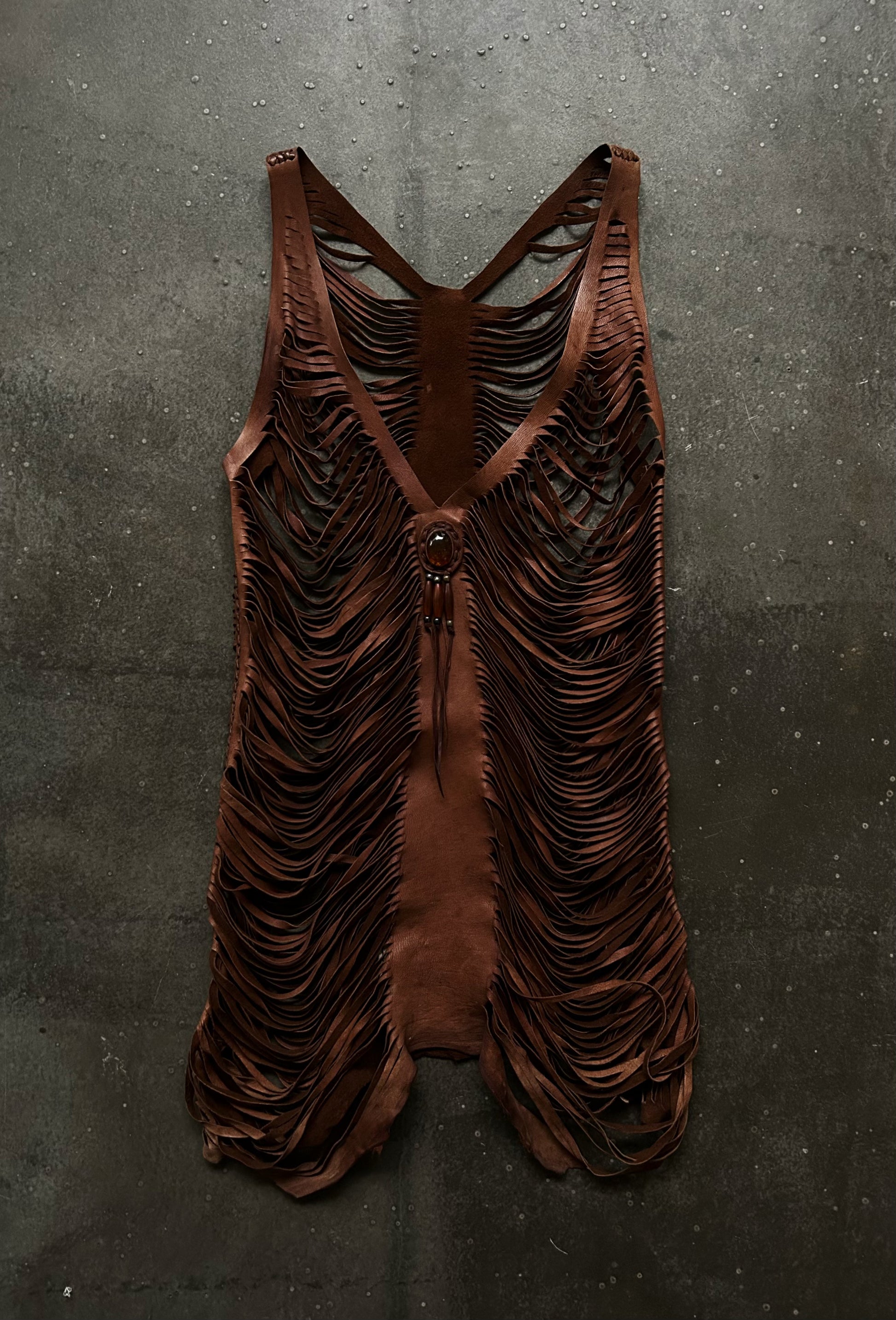 stylish brown fringed leather vest