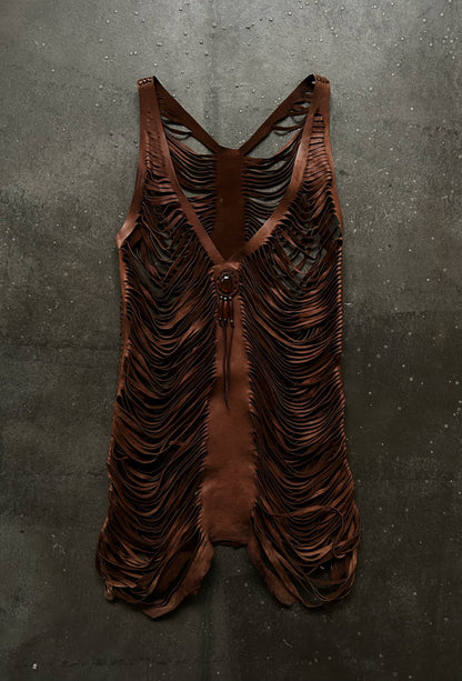 stylish brown fringed leather vest