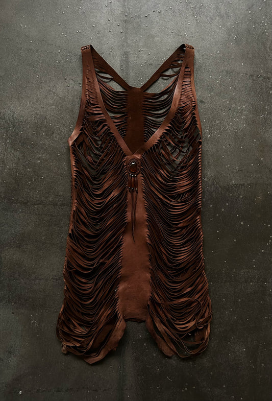 stylish brown fringed leather vest
