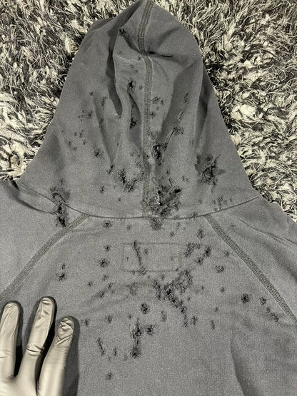 greg lauren black destroyed zip front hoodie