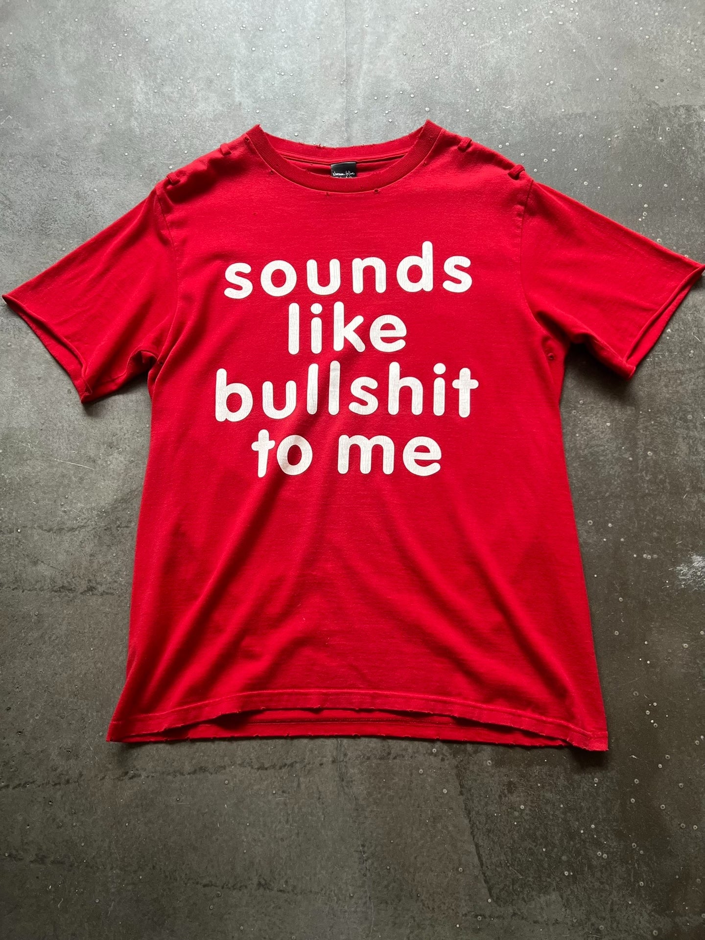 red graphic slogan t-shirt