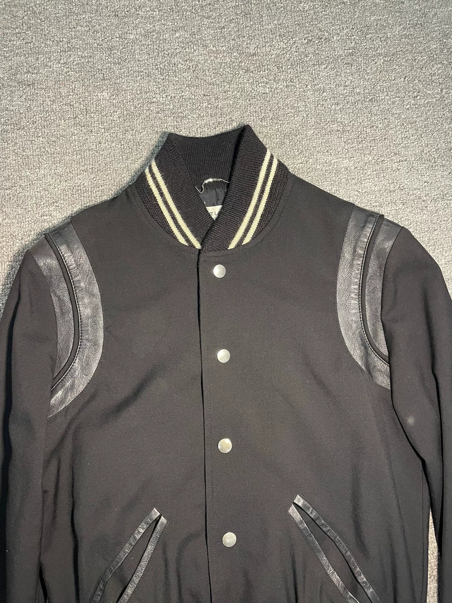 Saint Laurent Black Leather Accent Baseball Jacket