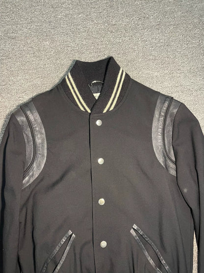 Saint Laurent Black Leather Accent Baseball Jacket