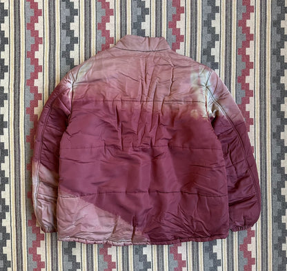 hand dyed puffer jacket in warm tones