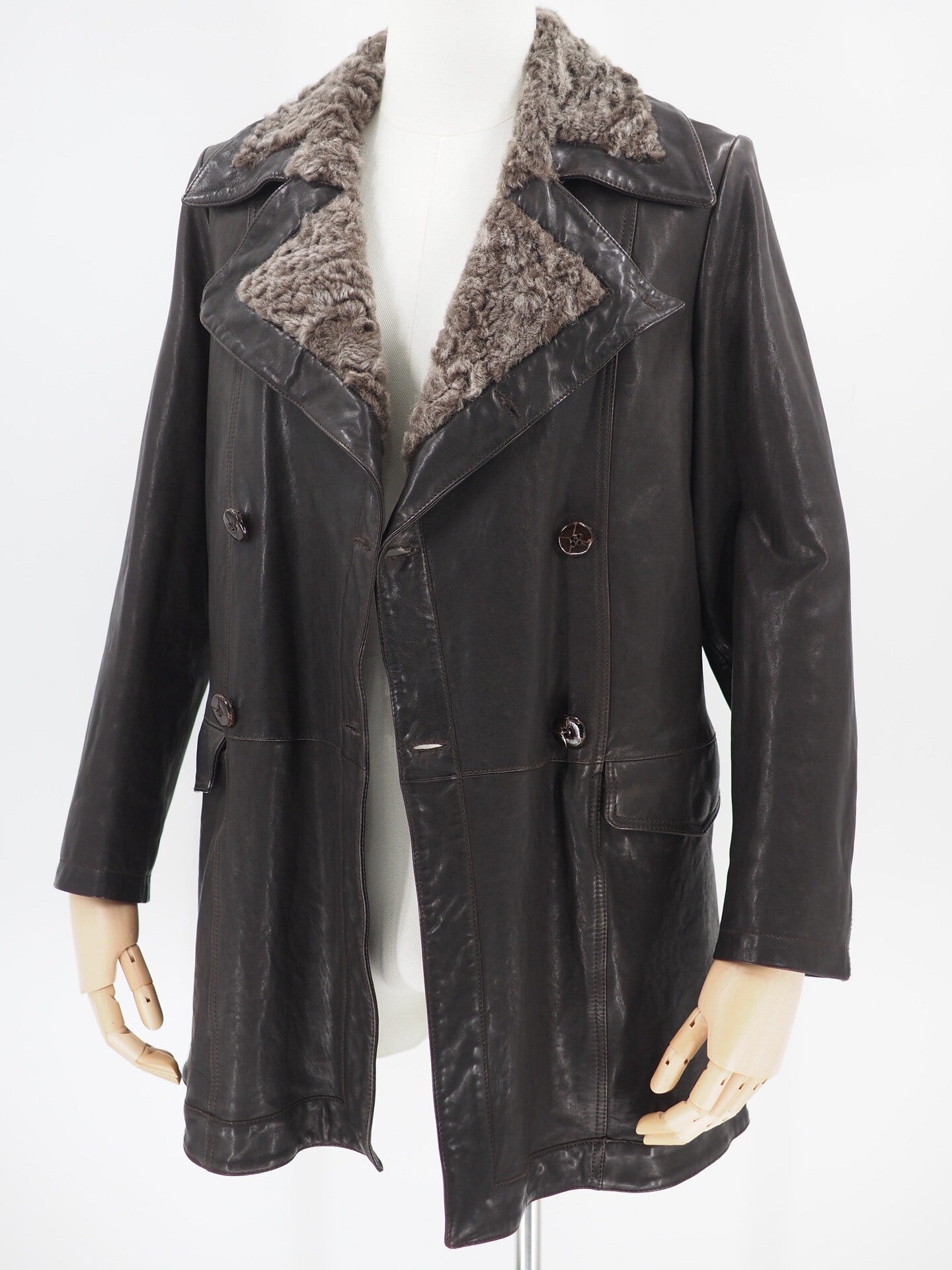 Giorgio Armani Brown Lambskin Double-Breasted Coat