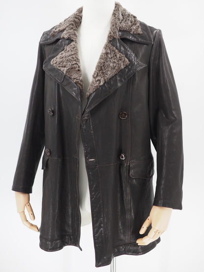 Giorgio Armani Brown Lambskin Double-Breasted Coat