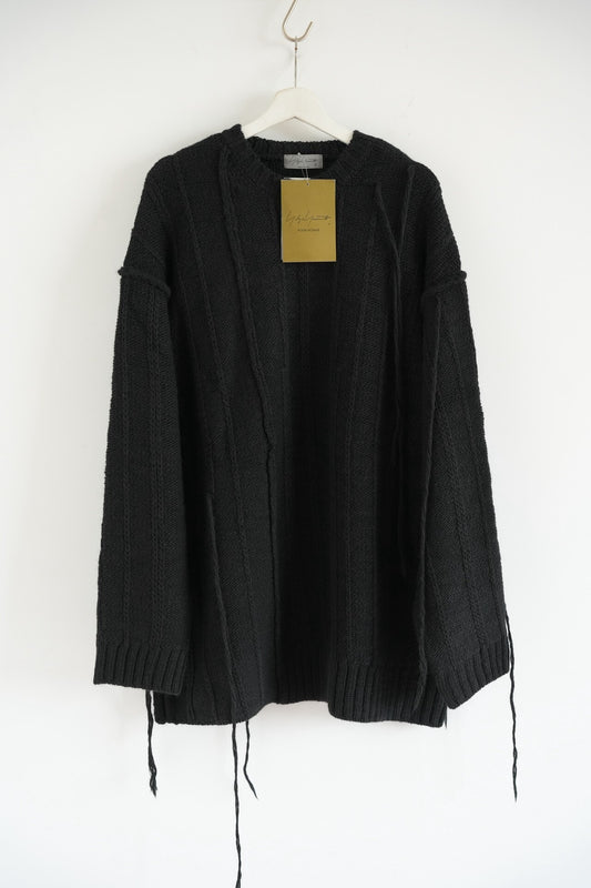 black oversized wool sweater with ties