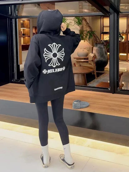 chrome hearts black zip-up hoodie with logo