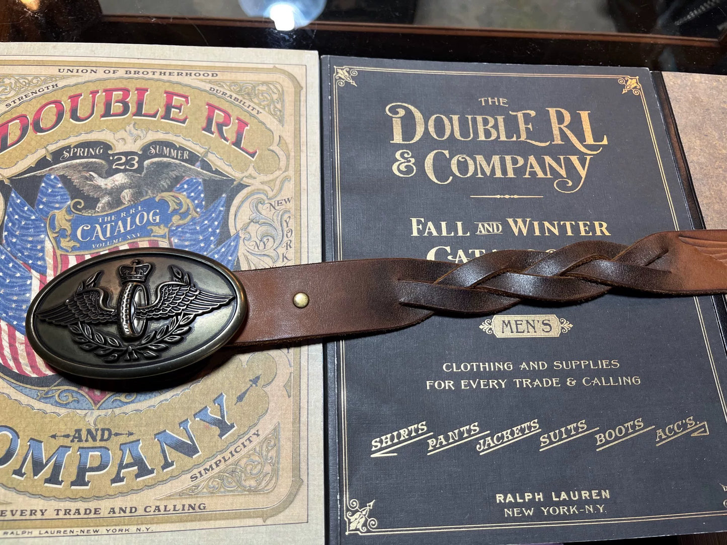 rrl leather woven buckle belt