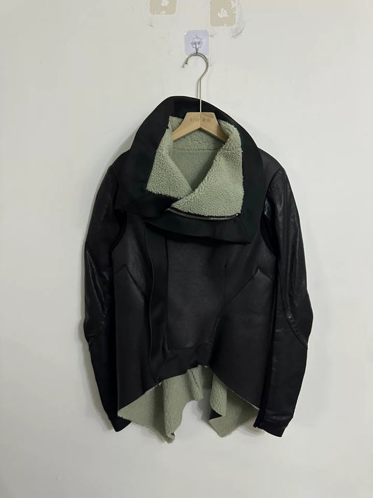 rick owens leather jacket with unique collar