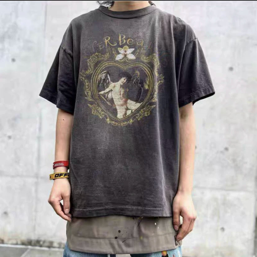 SAINT MICHAEL Love Angel Washed Distressed Tee