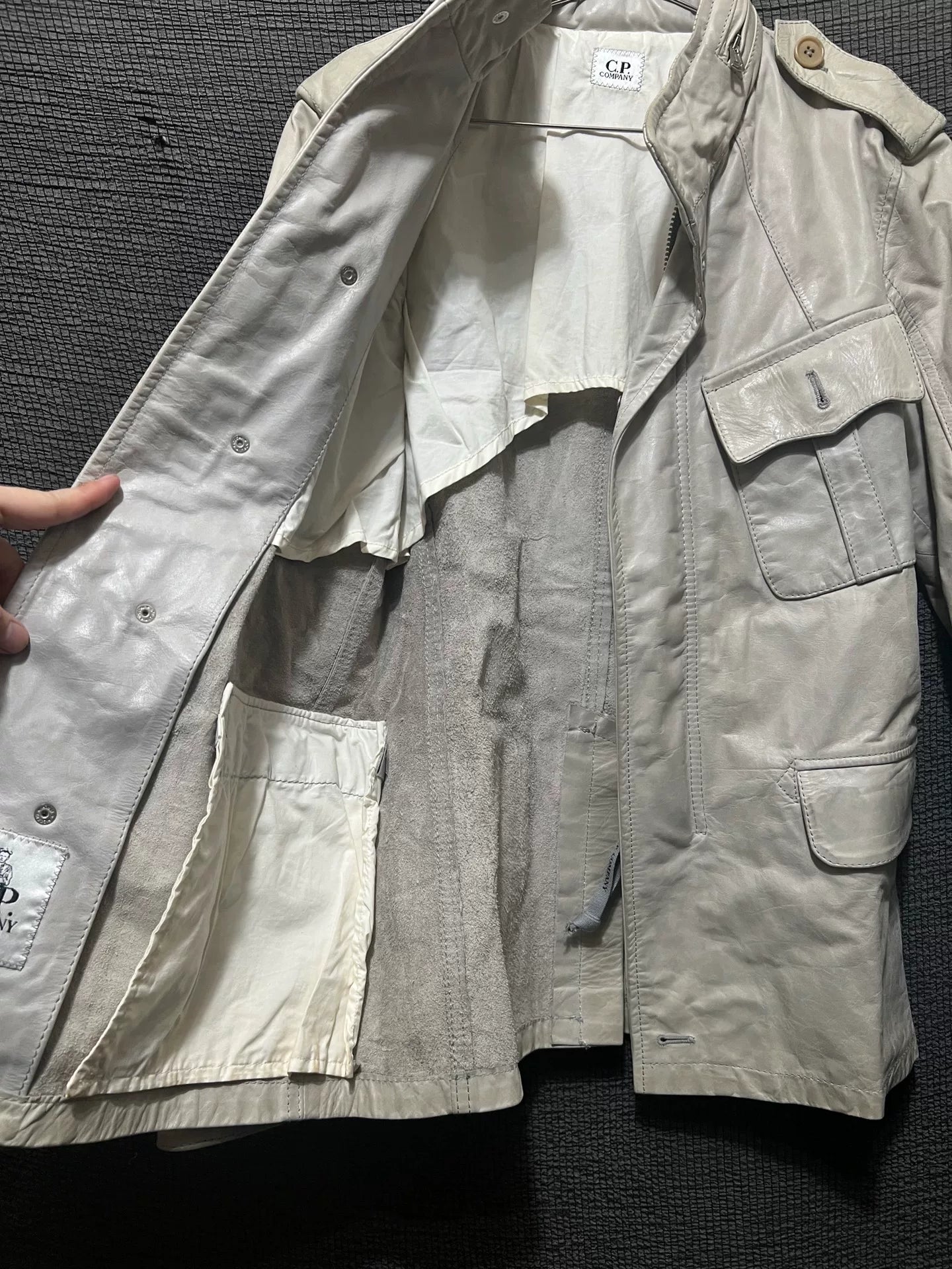 cp company vintage m65 military leather jacket