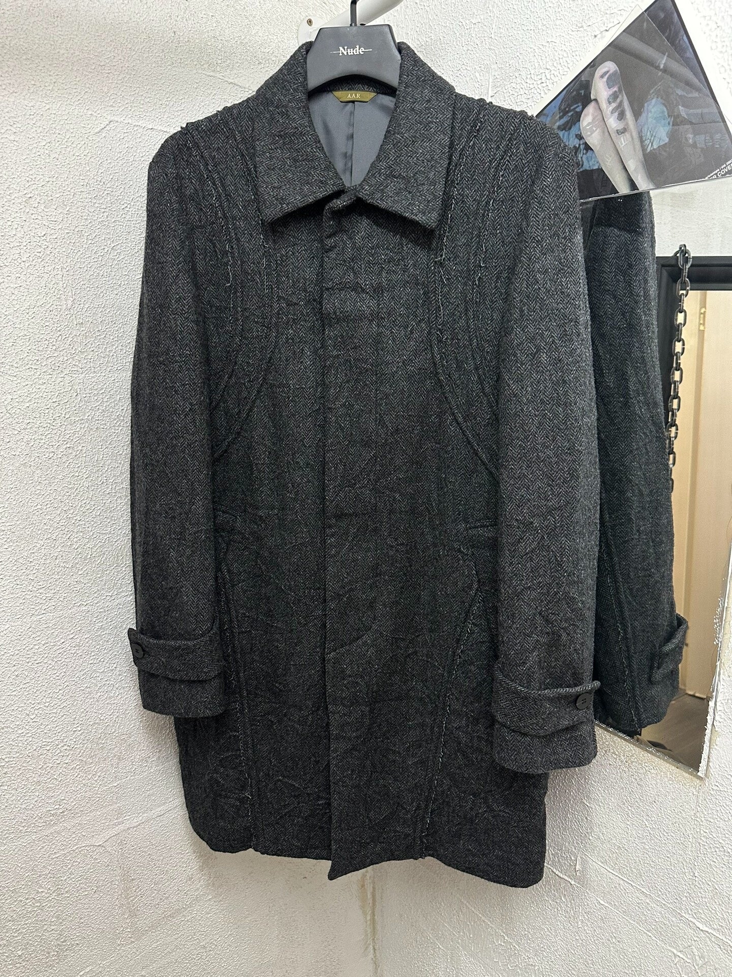 yohji yamamoto wool coat with unique design