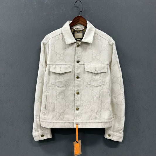 ivory gucci logo denim jacket with tags