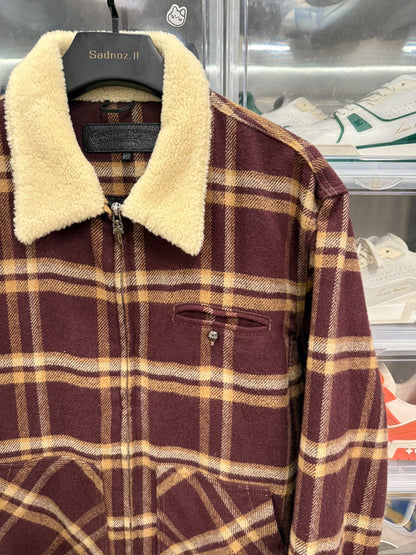 Chrome Hearts Burgundy Plaid Zip Shirt Jacket
