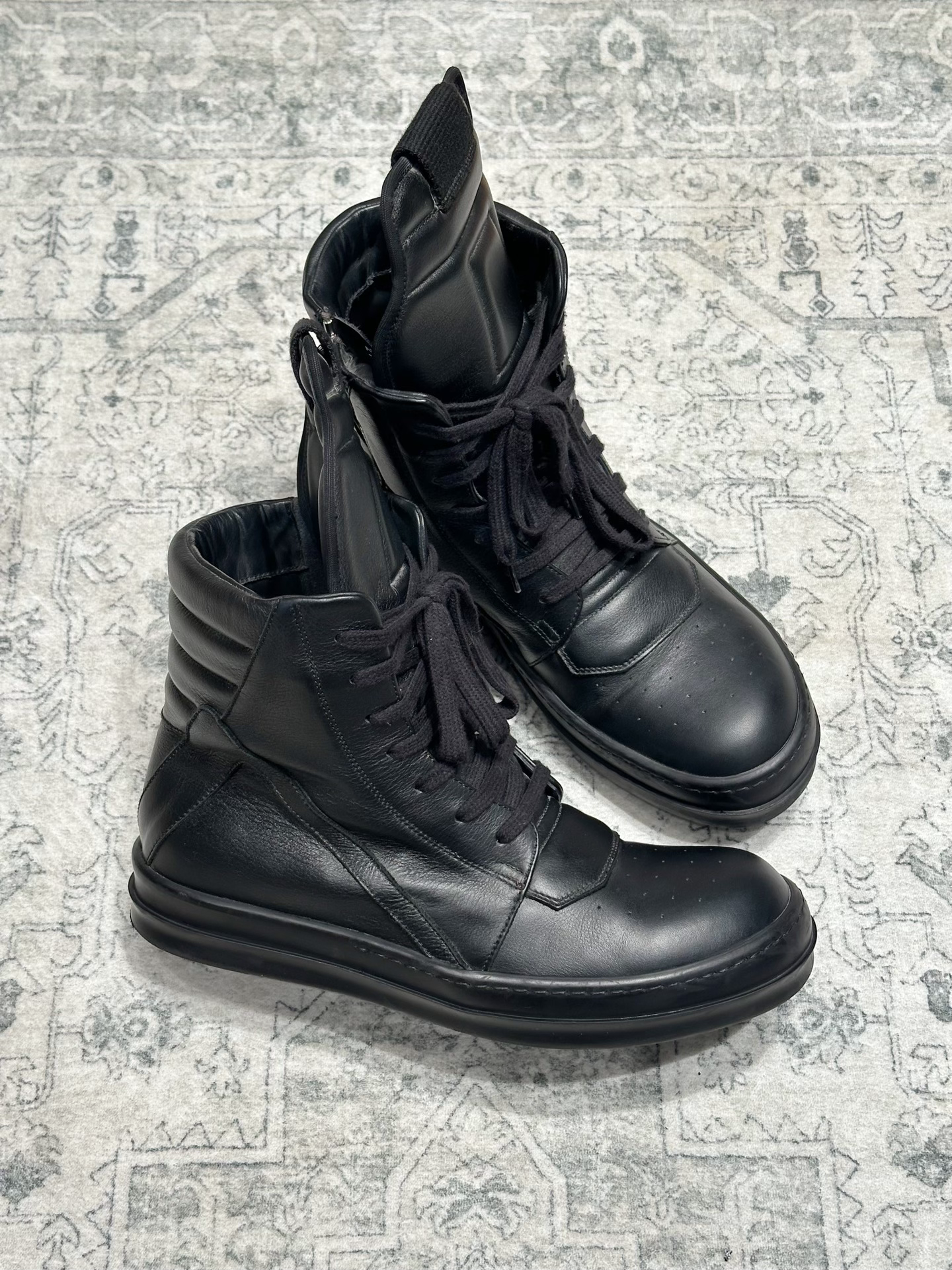 Rick Owens Inverted Triangle Black Leather Boots