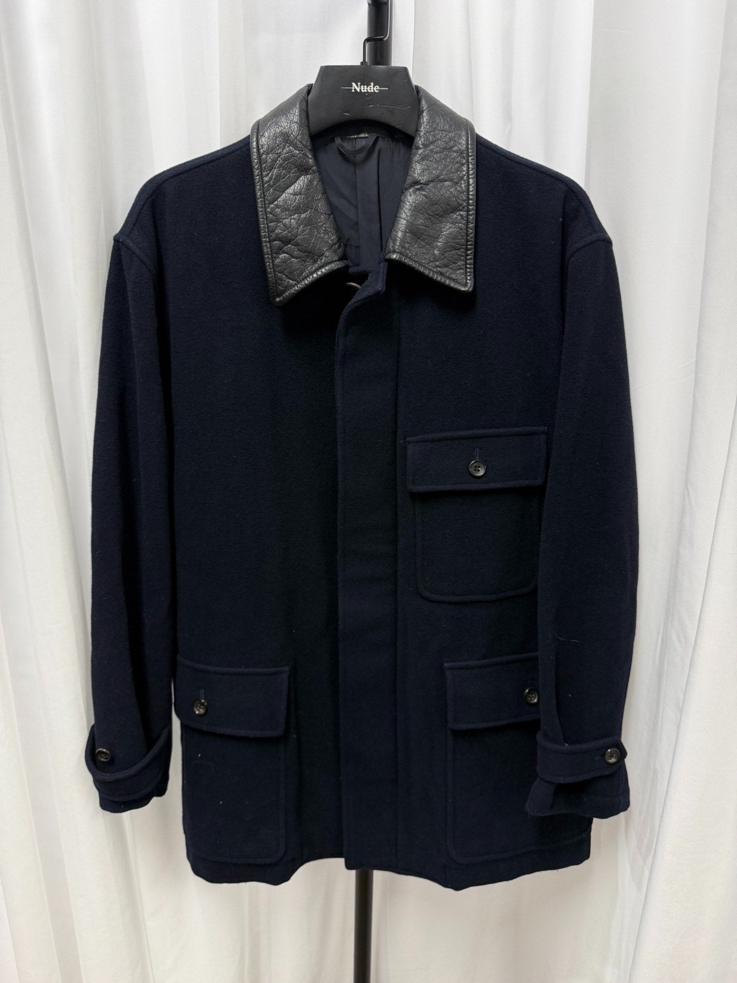 Comme des Garçons Homme 1991AW Leather Collar Wool Coat
