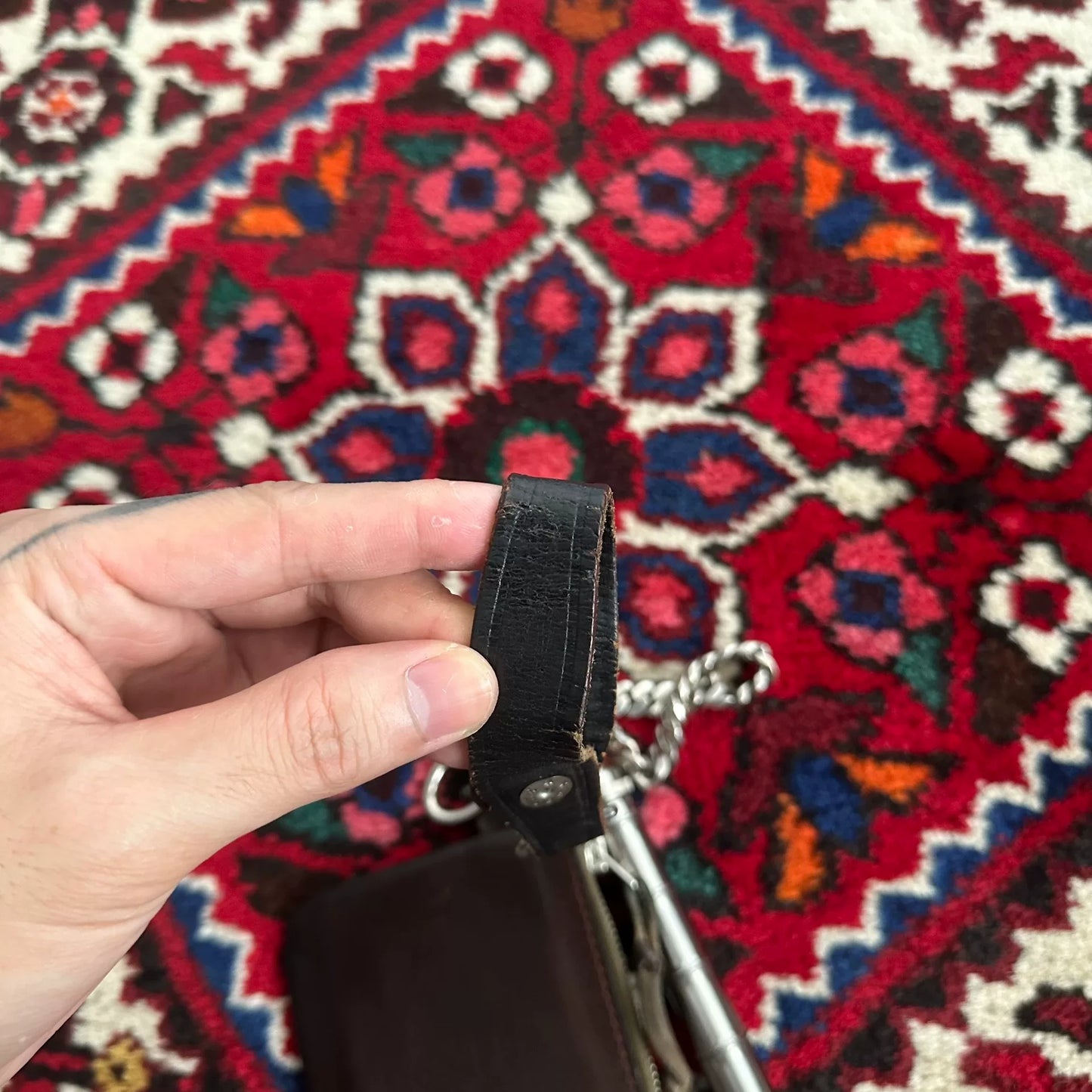 tenderloin silver wallet chain with leather details