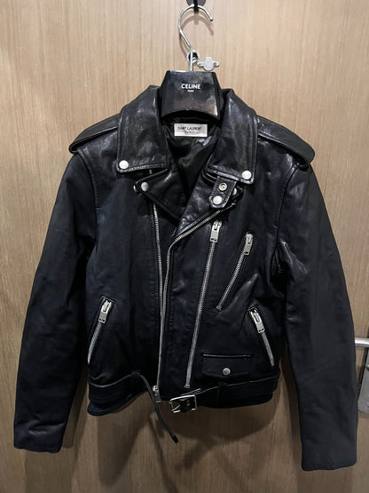 Saint Laurent Red Lip Embroidered Leather Jacket