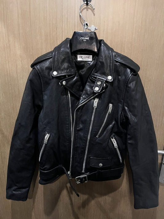 Saint Laurent Red Lip Embroidered Leather Jacket