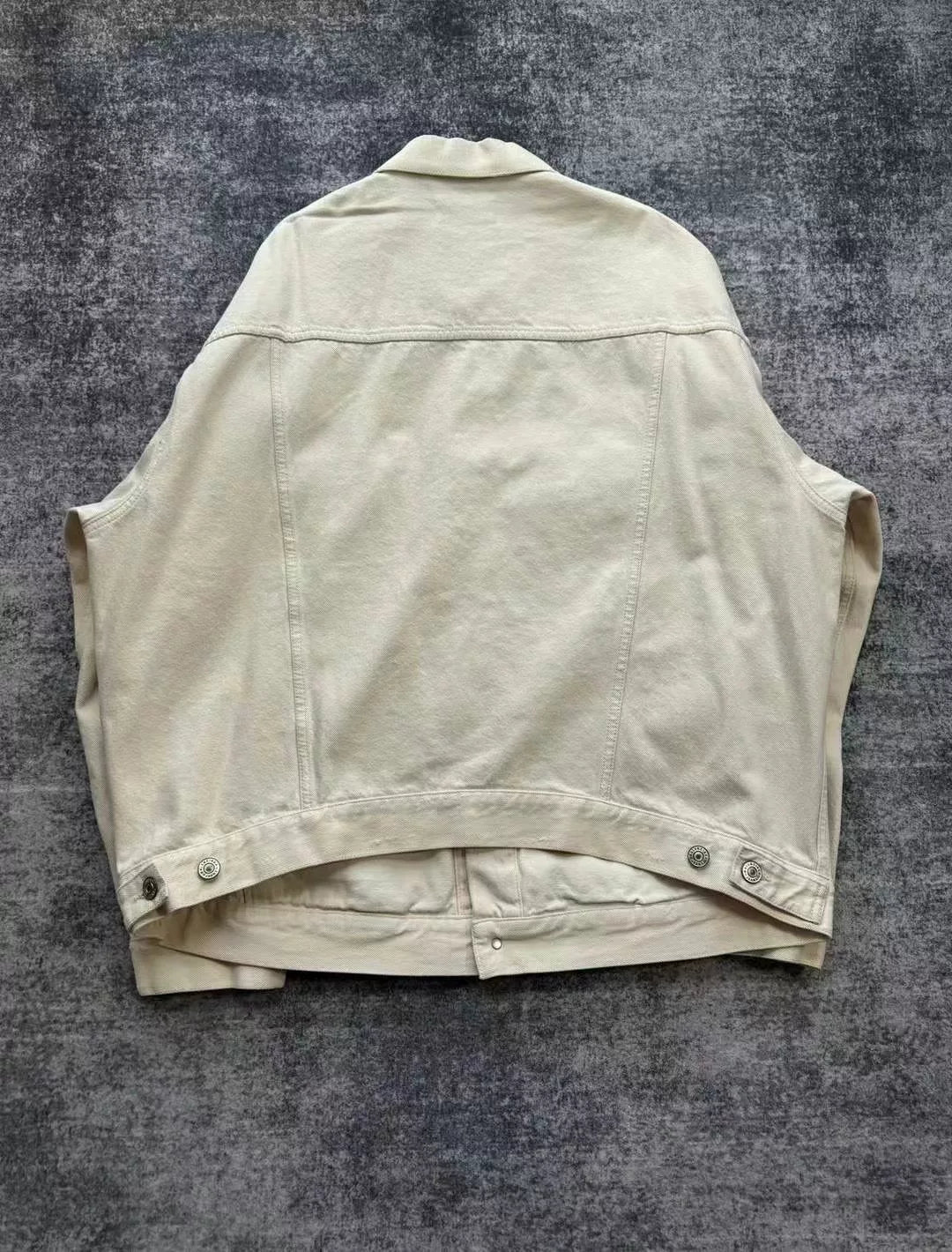 balenciaga beige distressed denim jacket
