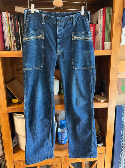 blue high-waisted straight leg jeans