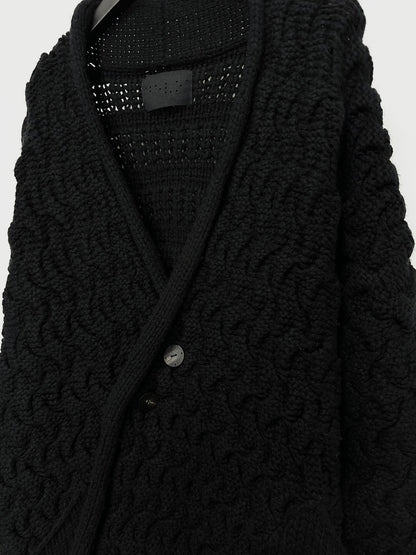 black oversized hand-knitted cashmere jacket