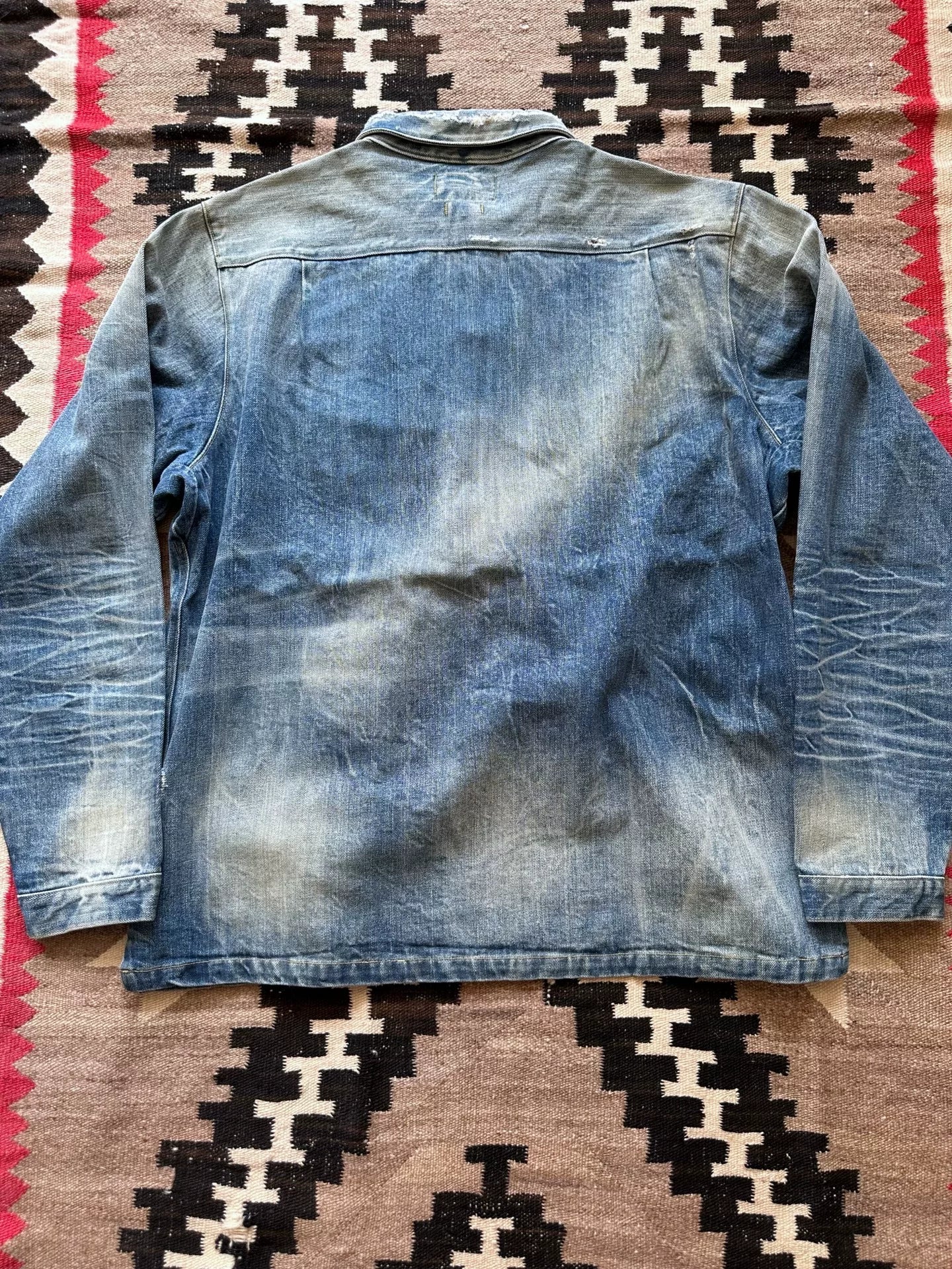distressed rrl denim shirt with heavy aging