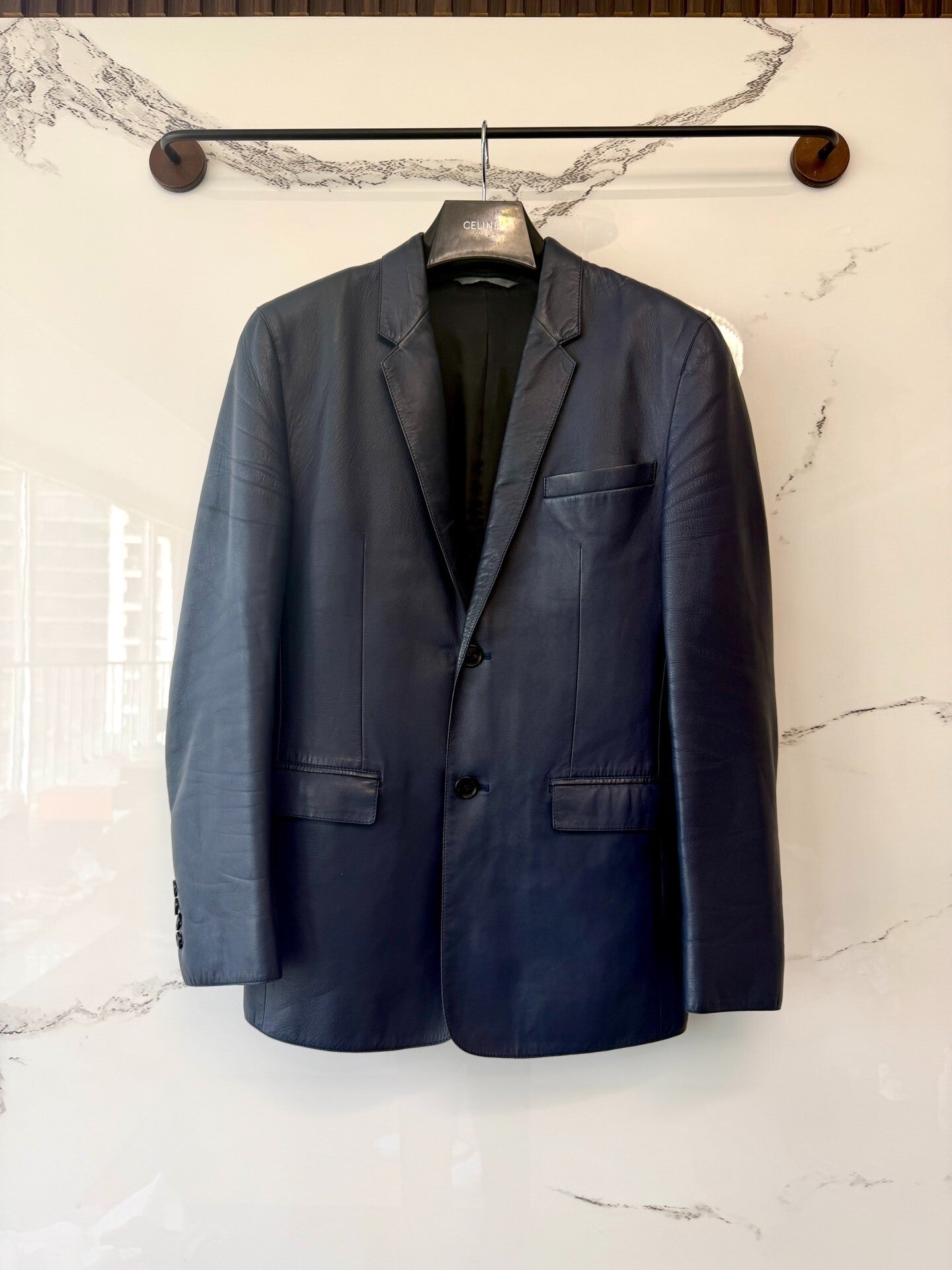 dior blue leather suit jacket