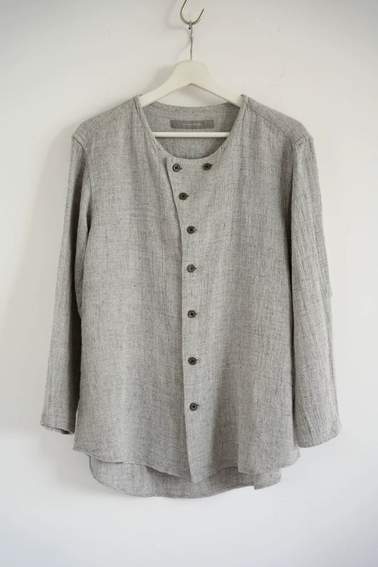 gray linen button-up shirt by Yuta Matsuoka