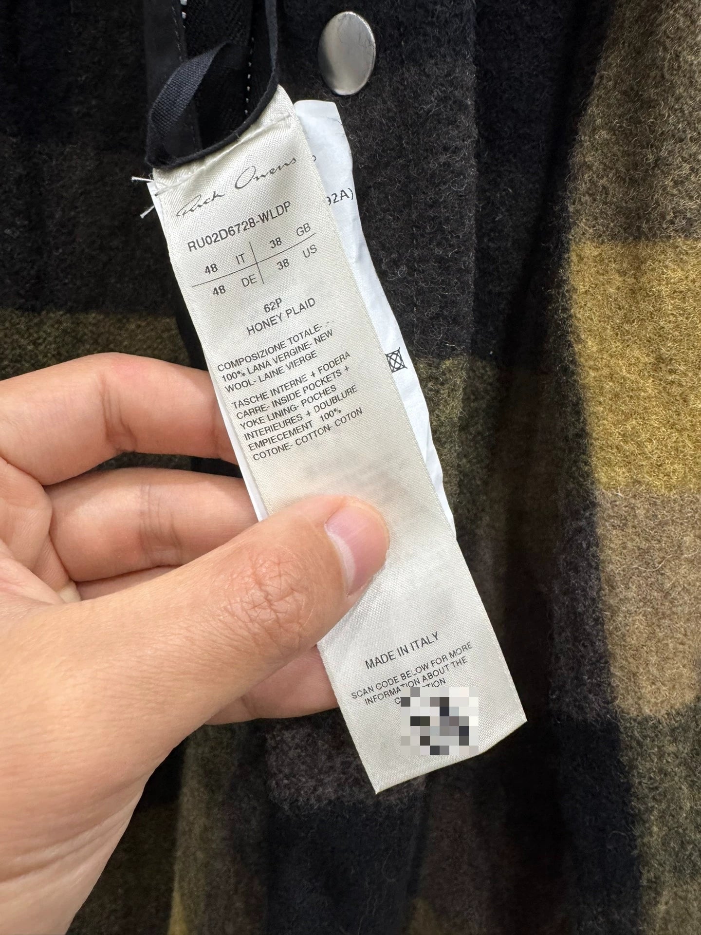 Rick Owens Cashmere Plaid Shirt