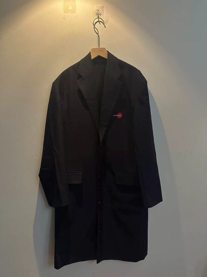 balenciaga embroidered logo wool long coat