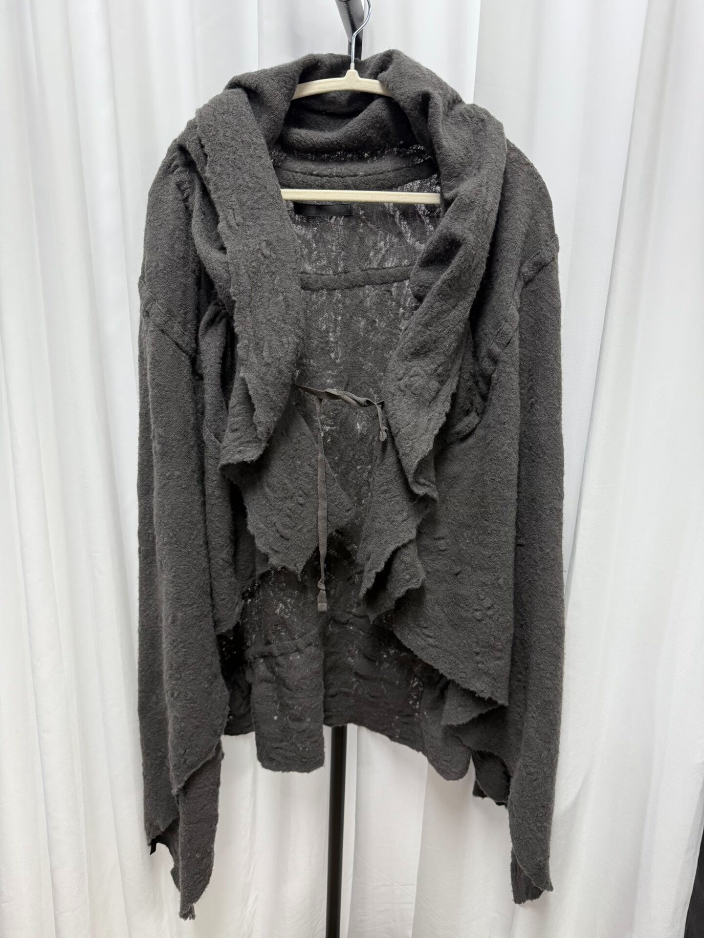 stylish gray wool cape with drawstring