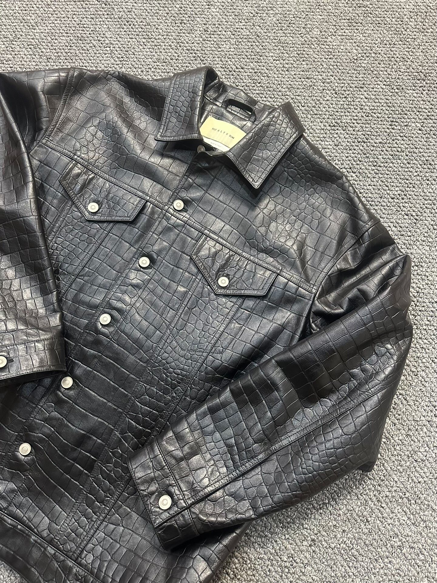 black leather shirt jacket with unique texture