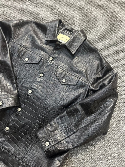 black leather shirt jacket with unique texture