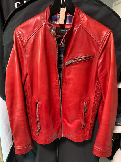 dsquared2 classic red leather jacket size 46