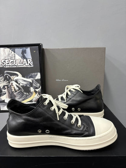 Rick Owens Leather Black White Low-Top Sneakers