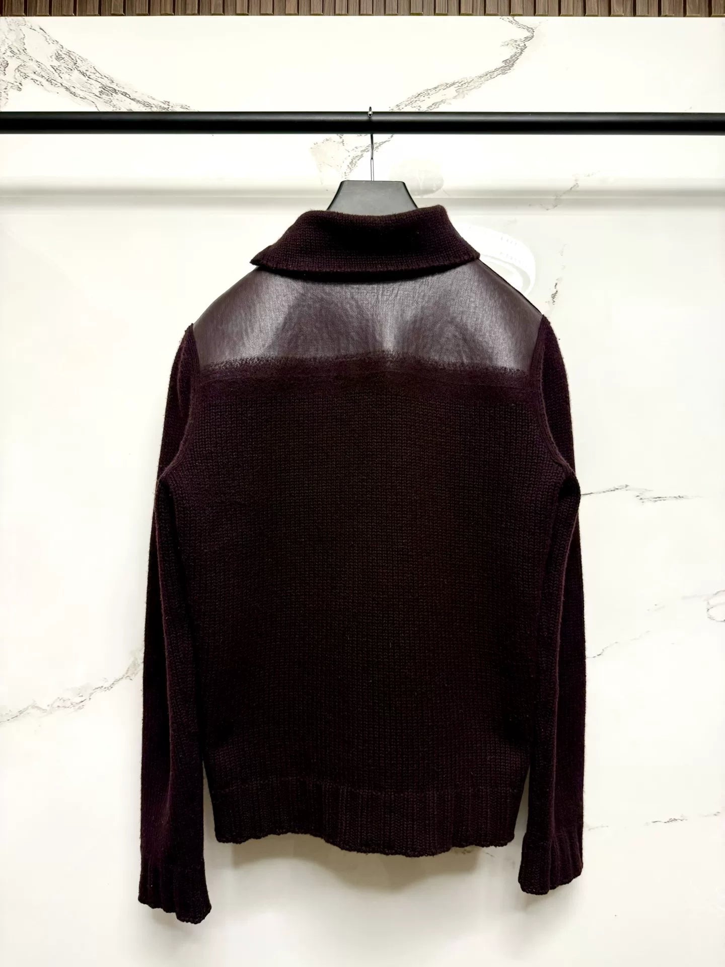 hermes high-neck zip sweater with leather panels