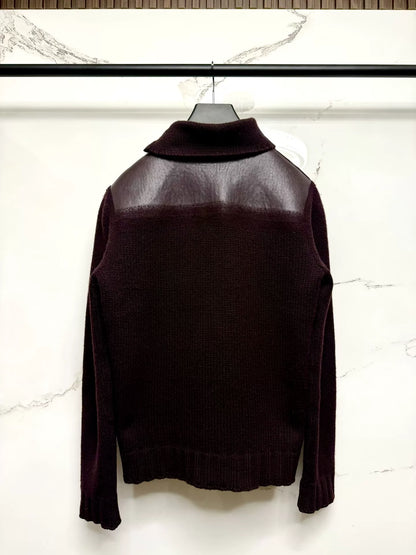 hermes high-neck zip sweater with leather panels