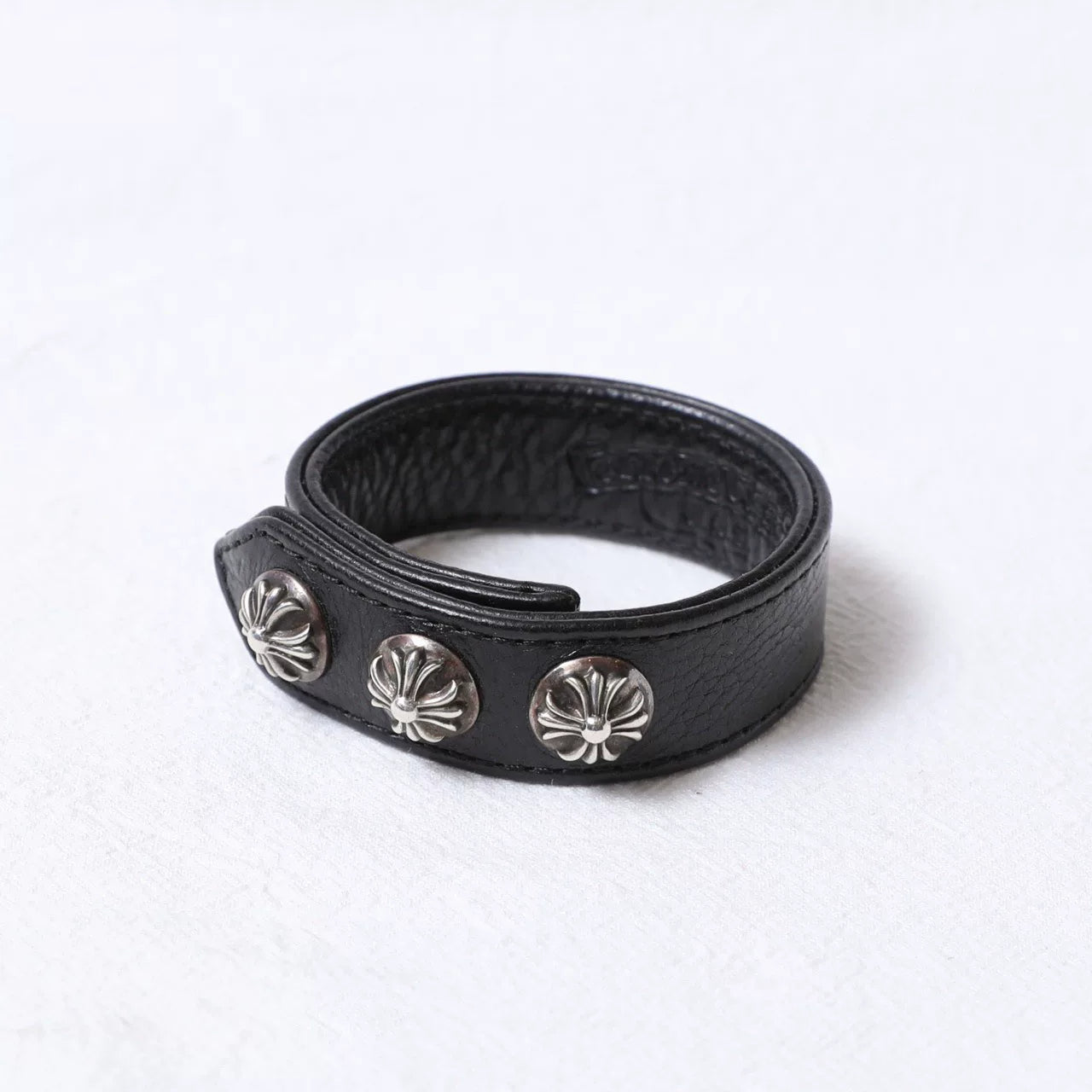 Chrome Hearts 925 Silver Cross Leather Bracelet