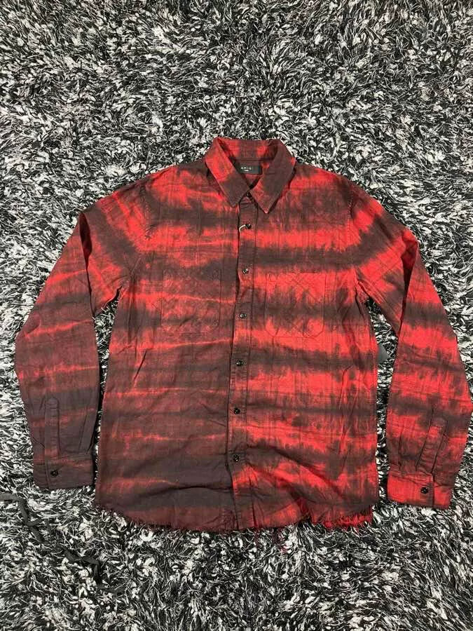 amiri bleached flannel shirt in red