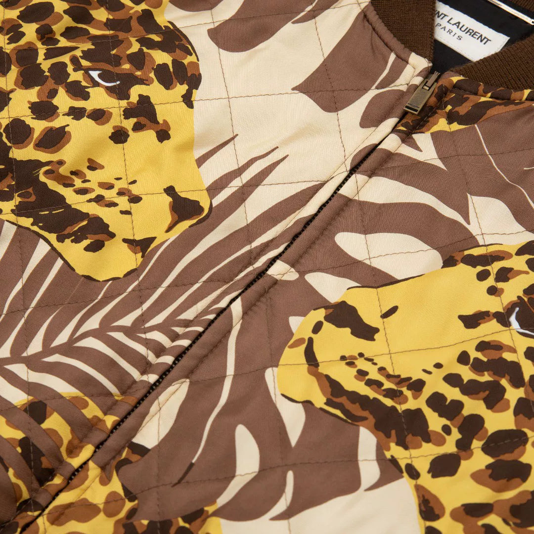 Saint Laurent Leopard Print Quilted Bomber