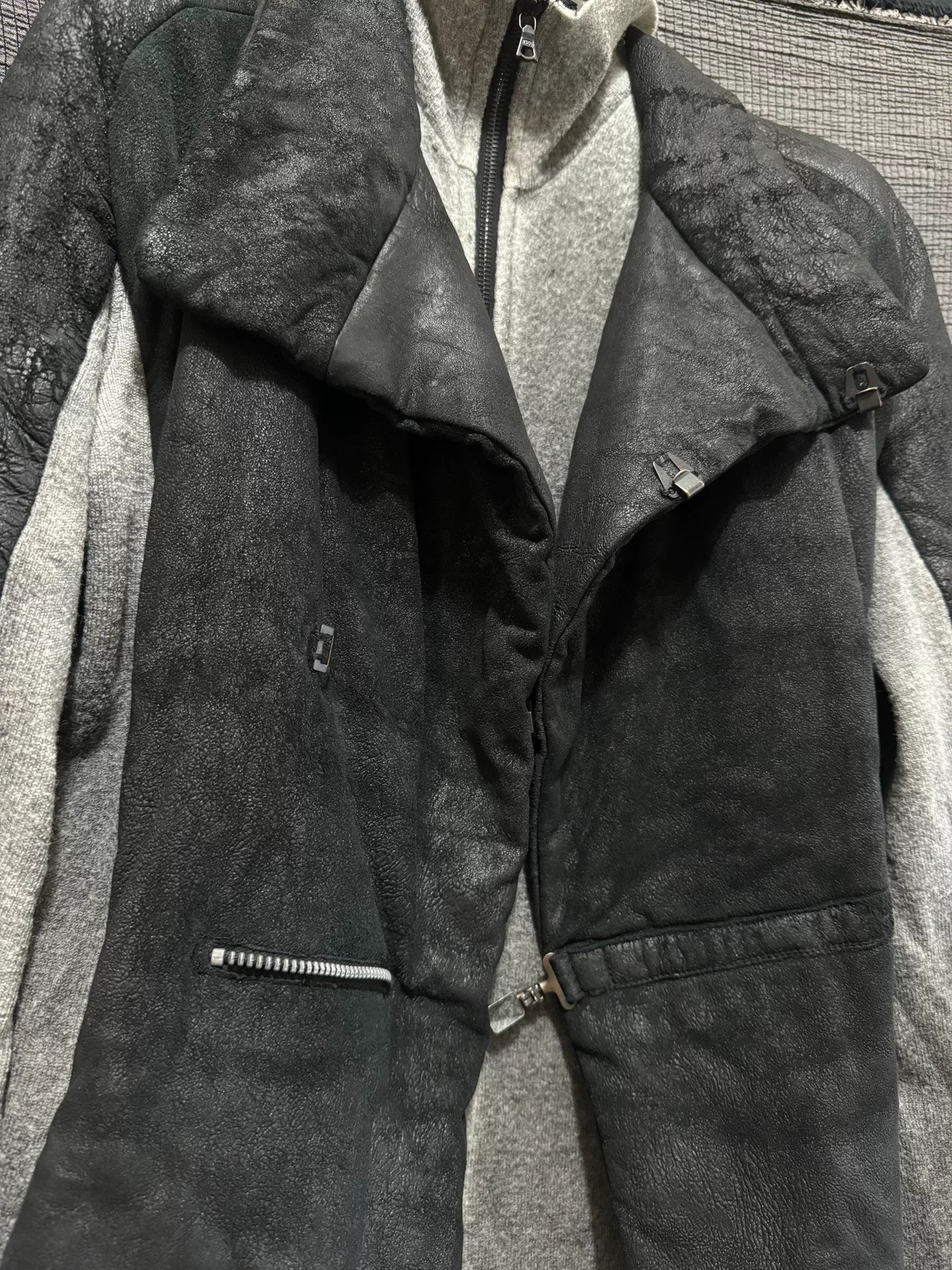 black leather high collar jacket